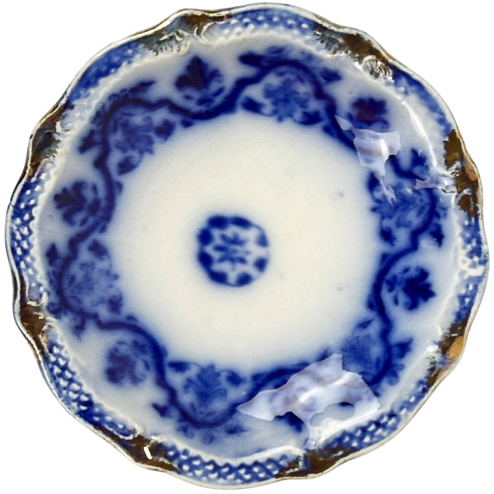Victorian flow blue butter pat 