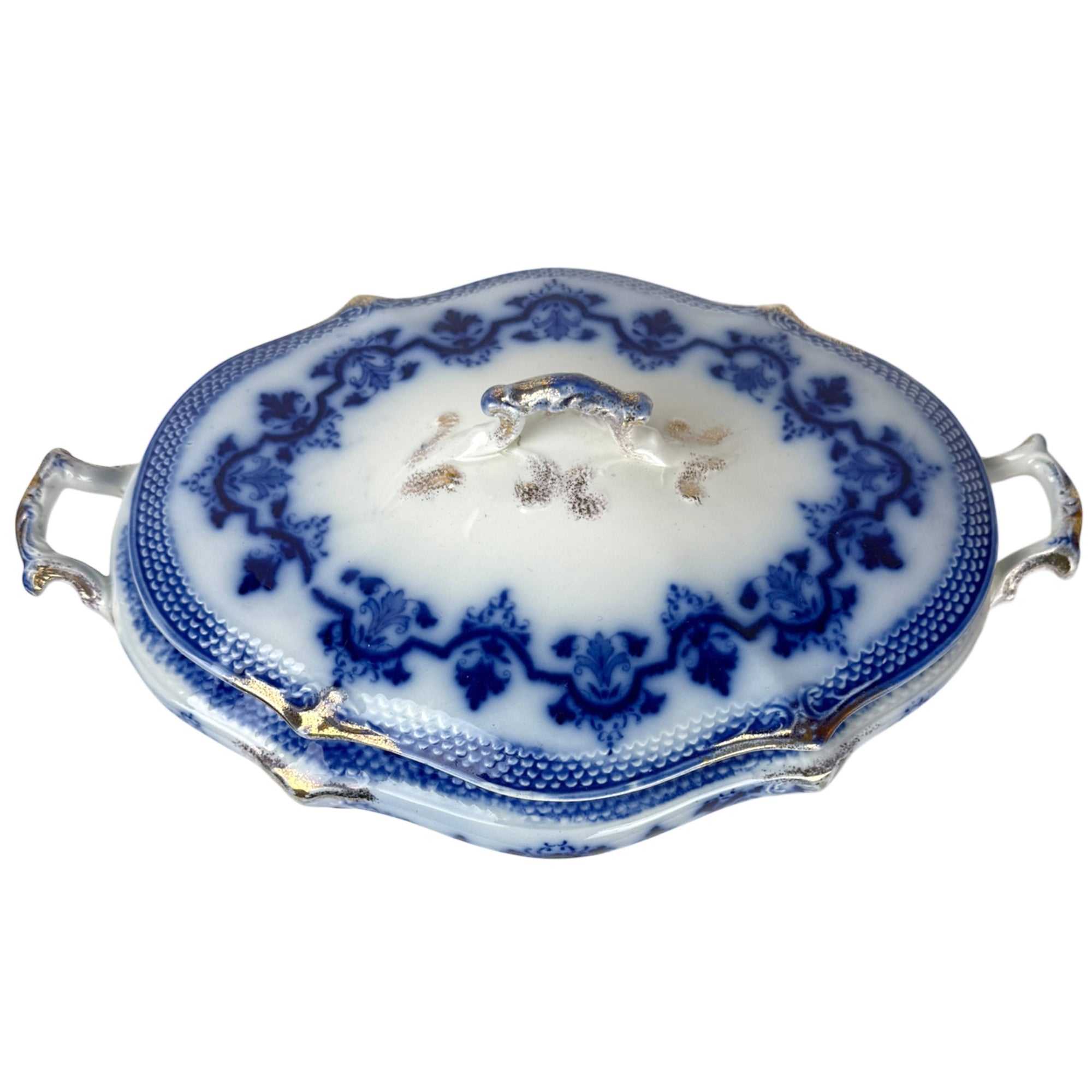 Victorian Grindley Celtic flow blue lidded serving dish
