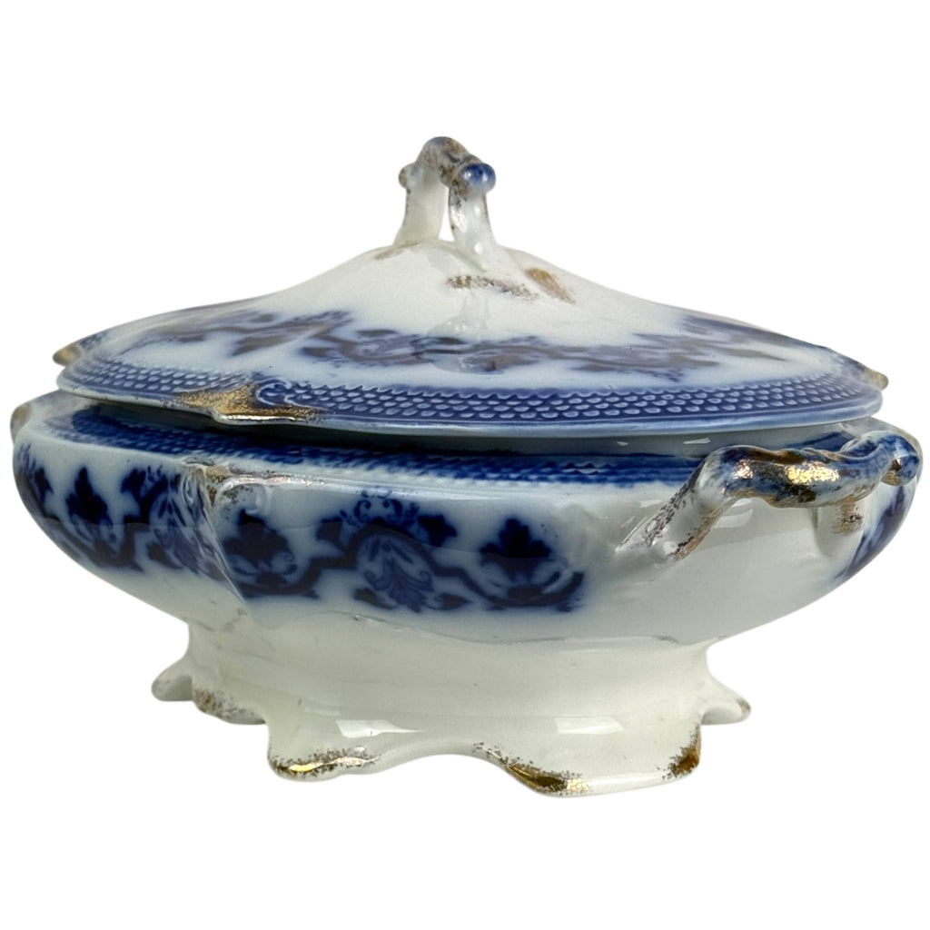 Antique cobalt blue flow blue casserole dish with lid