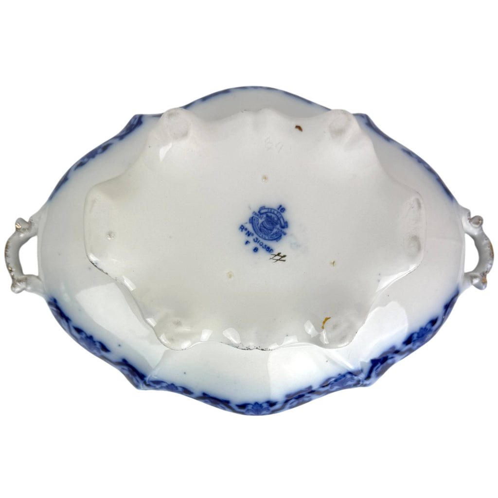 underside of wh grindley celtic flow blue casserole