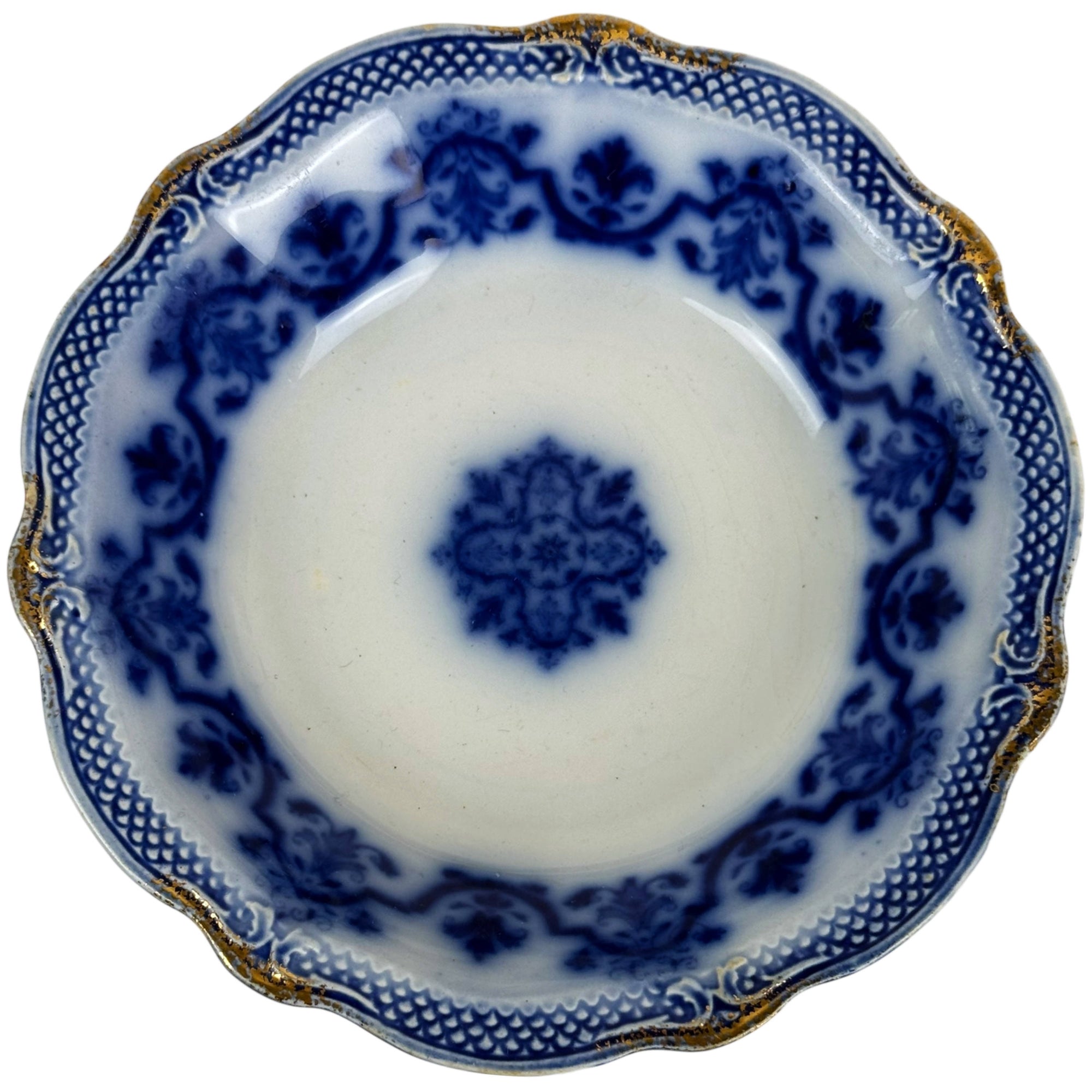 Antique W.H. Grindley Celtic flow blue dessert bowl
