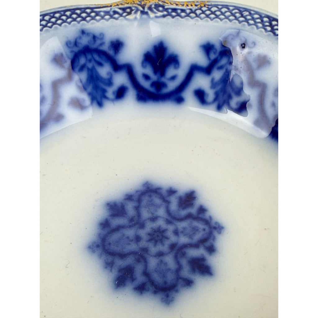 close up W.H. Grindley Celtic flow blue pattern