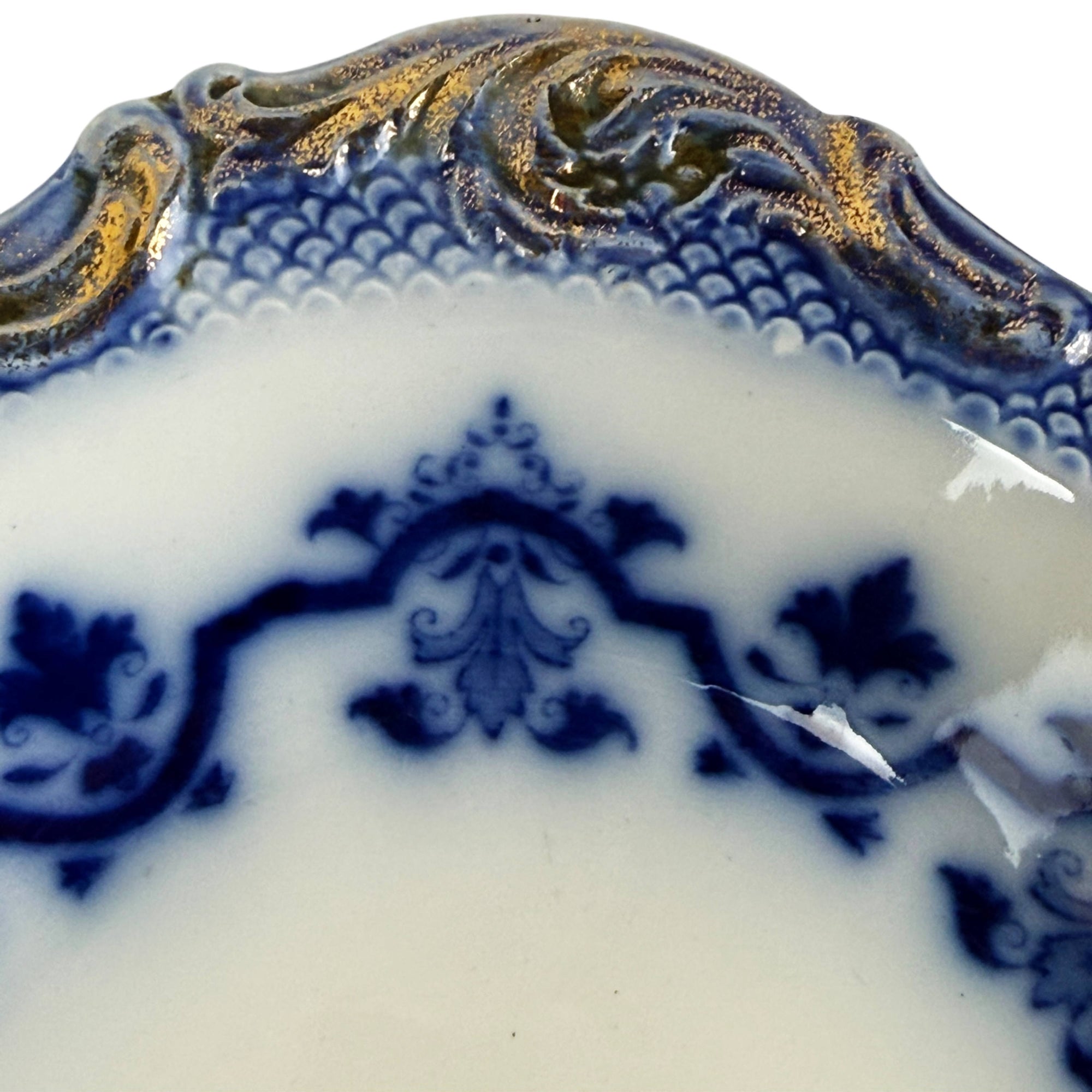 Celtic Flow Blue transferware platter detail