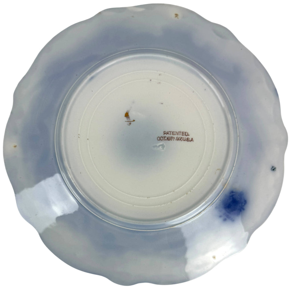 underside of antique W.H. Grindley Celtic flow blue luncheon plate