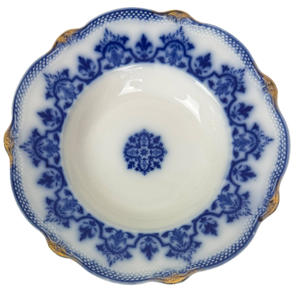 Antique W.H. Grindley Celtic flow blue rimmed soup bowl