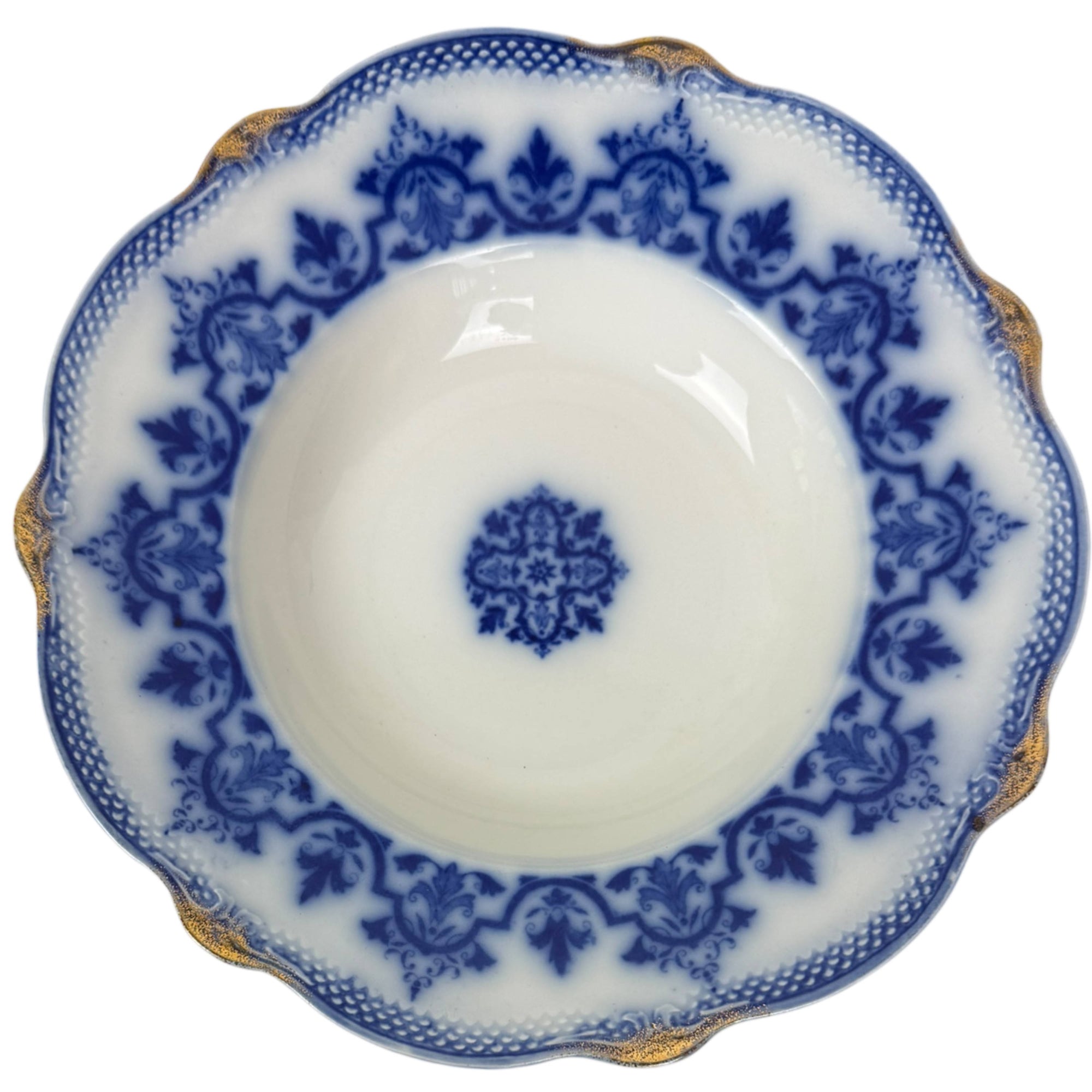 Antique W.H. Grindley Celtic flow blue rimmed soup bowl