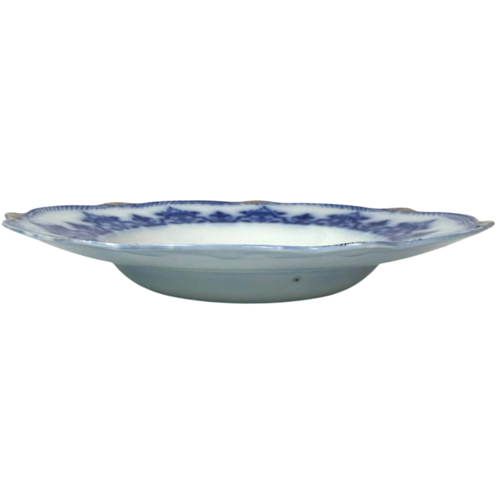 Antique scalloped rim soup bowl side view