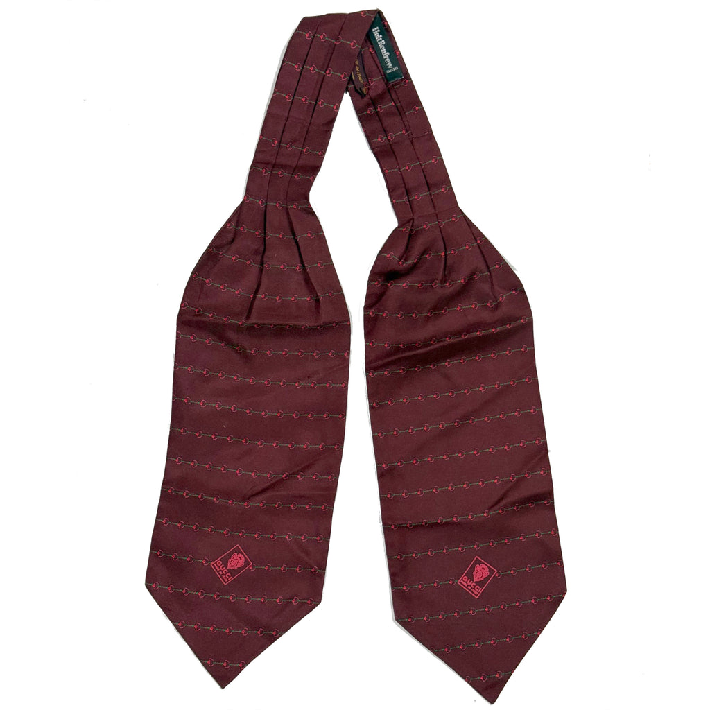 Vintage 1970s Gucci silk ascot in burgundy with horsebit pattern