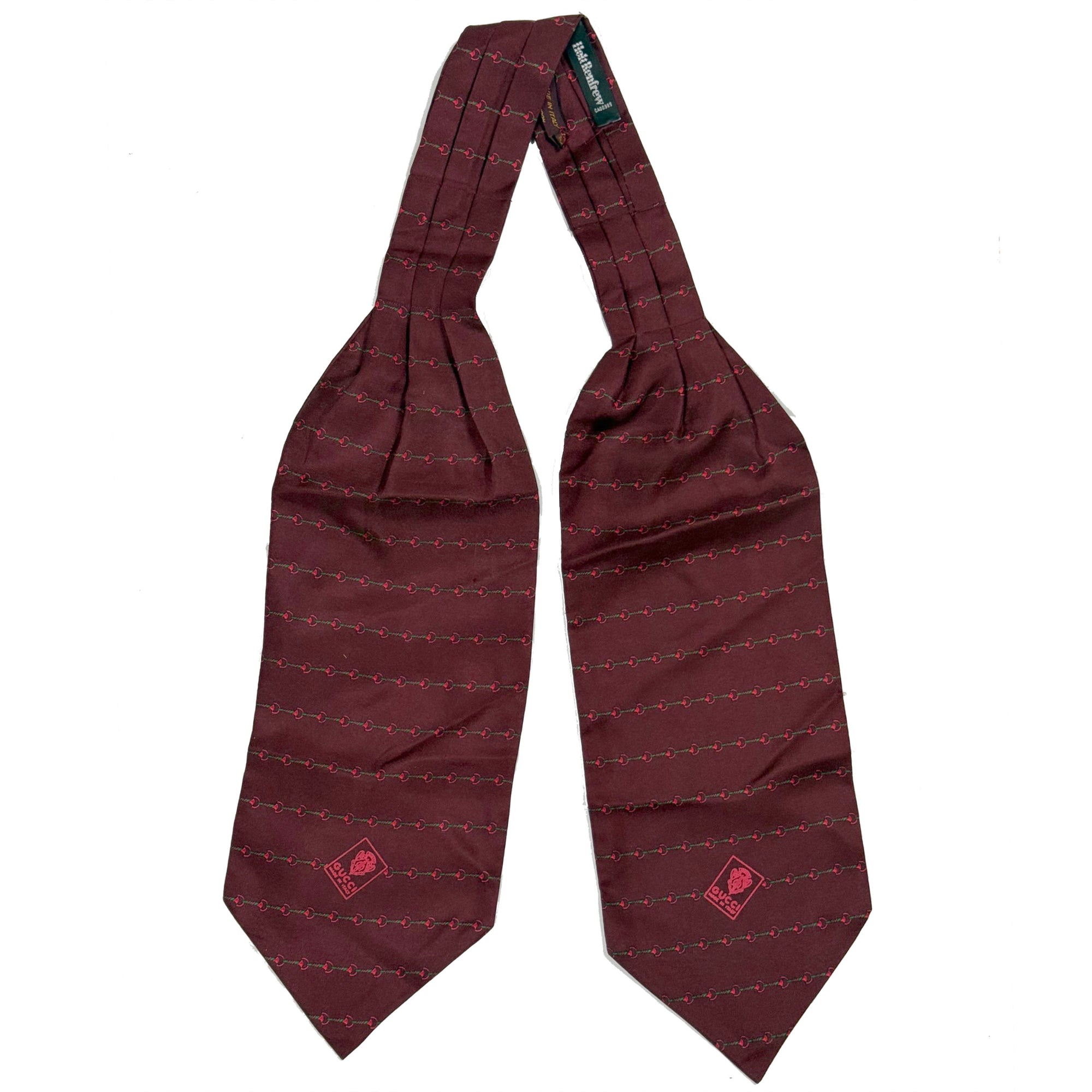 Vintage 1970s Gucci silk ascot in burgundy with horsebit pattern