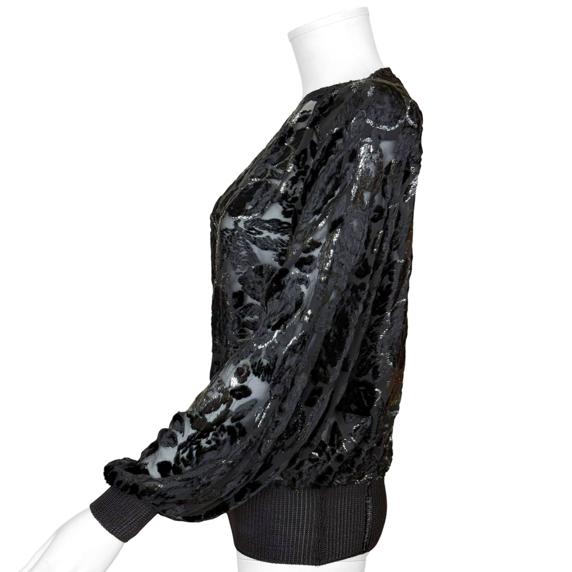 Side view Vintage 1980s Gucci Silk Blend Devore Velvet Top Made in Italy