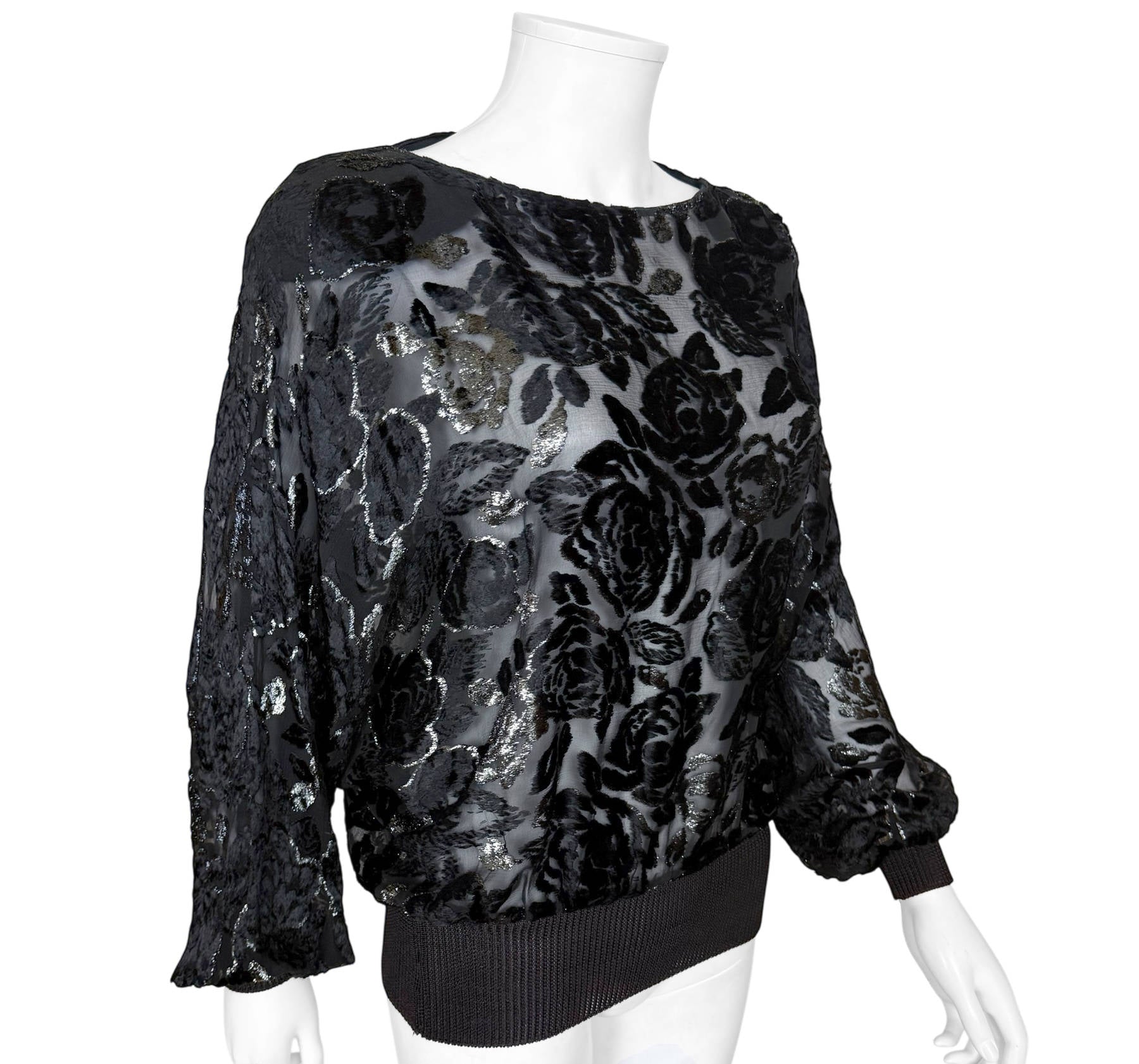 Angled view Vintage 1980s Gucci Silk Blend Devore Velvet Top Made in Italy