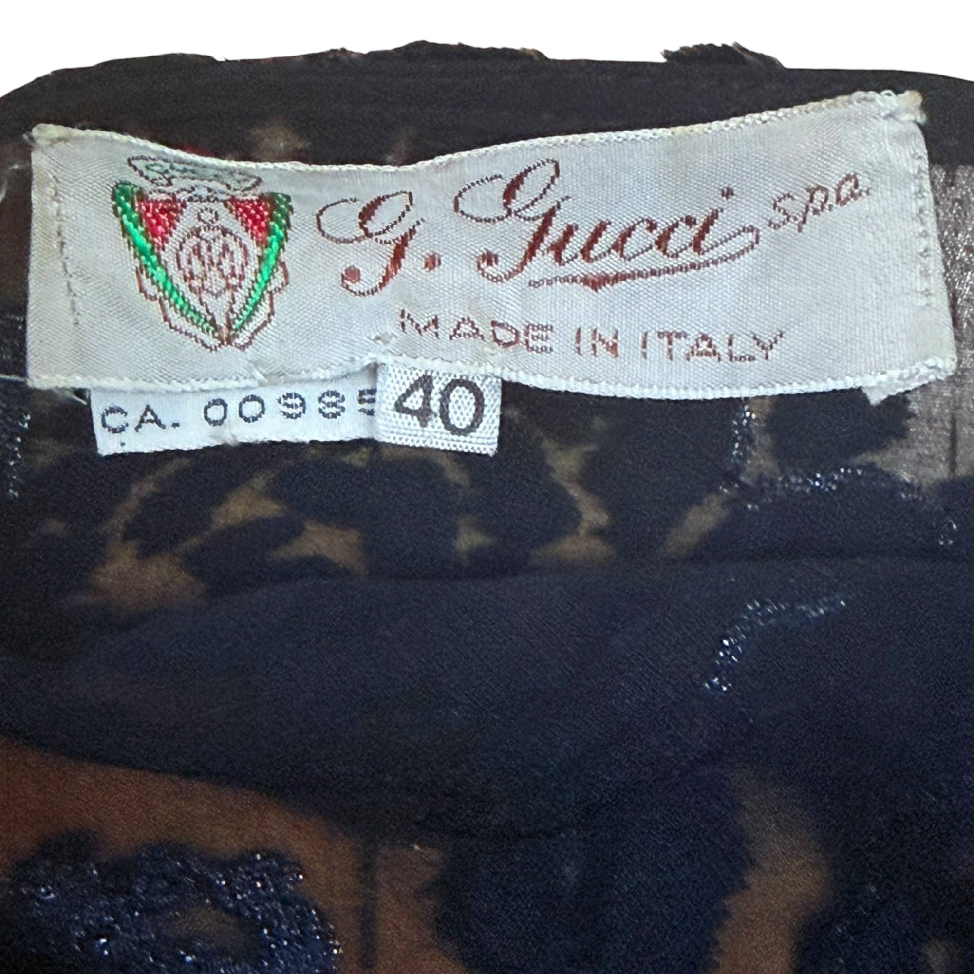 Label on Vintage 1980s Gucci Silk Blend Devore Velvet Top