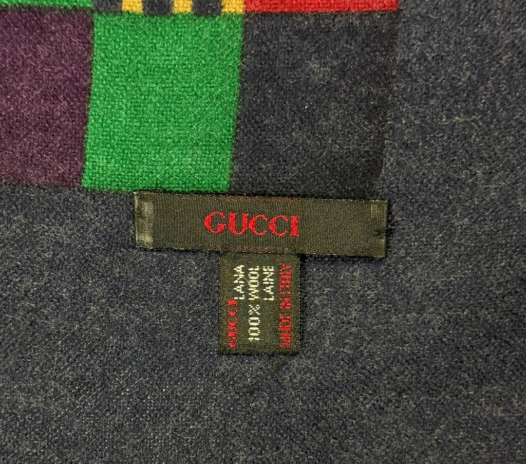 Vintage 1980s Gucci Wool Shawl Woven Large Scarf 53” by 56”