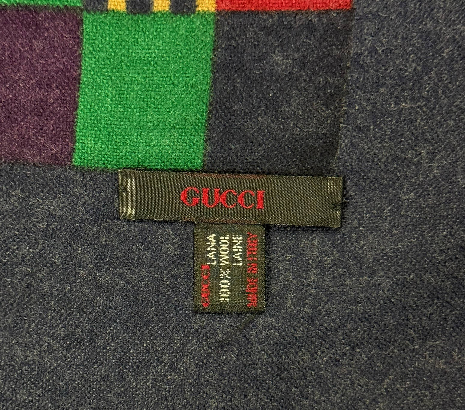Vintage 1980s Gucci Wool Shawl Woven Large Scarf 53” by 56”