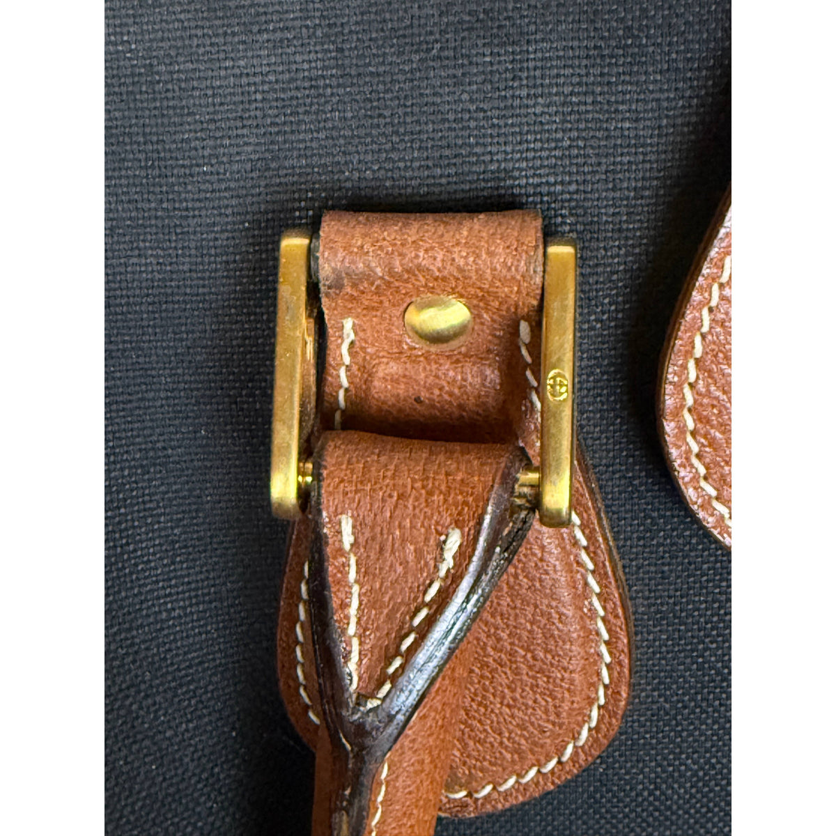 Vintage Gucci suitcase brass handle hardware detail