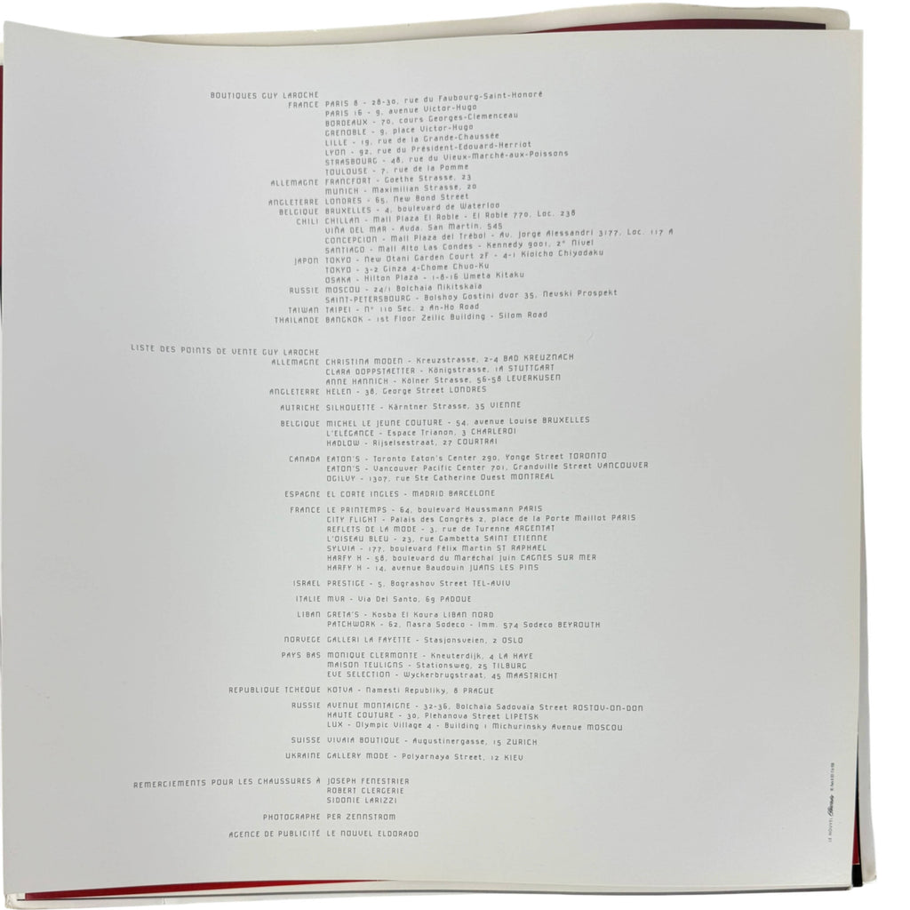 Guy Laroche 1998 fashion portfolio boutique and international retailer list
