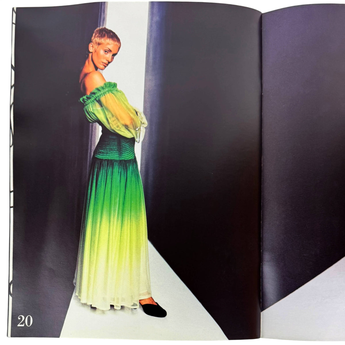 Guy Laroche 1994 green ombre evening ensemble fashion photograph