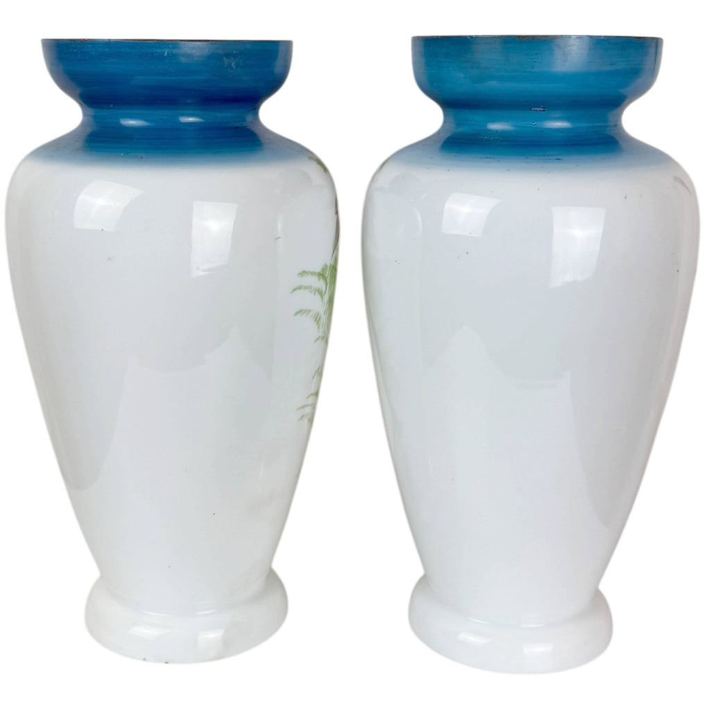 Reverse view of matching antique Bohemian glass vases