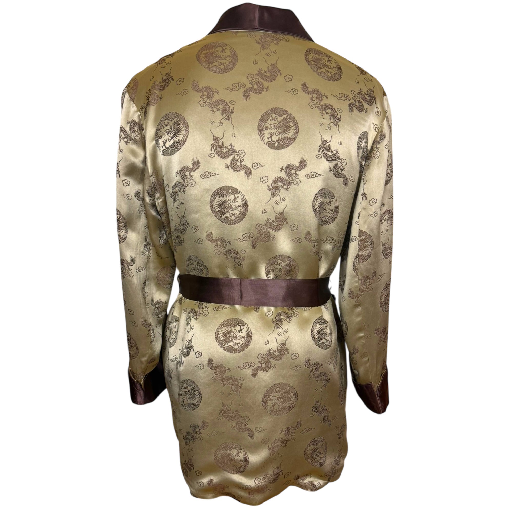 Vintage Smoking Jacket Gold Satin Longevity Brand Hangzhou China Size L XL