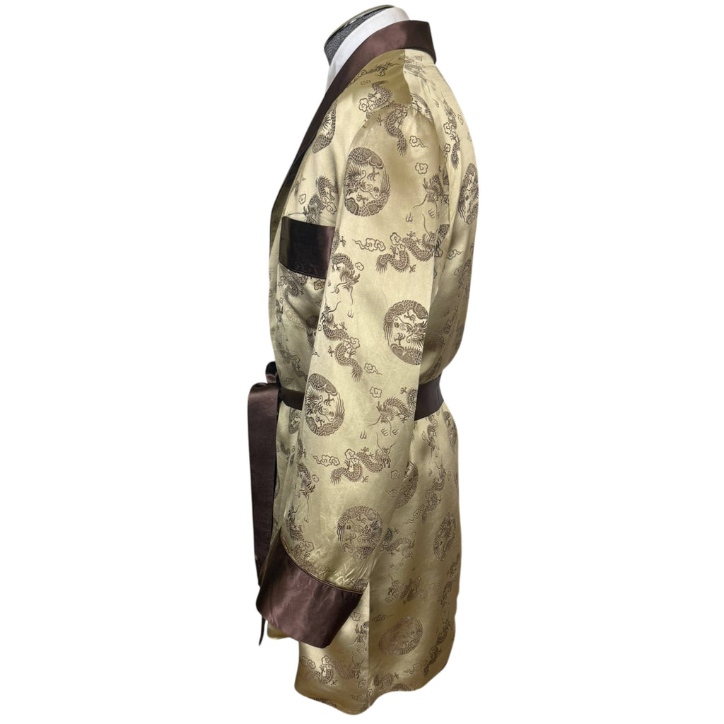 Vintage Smoking Jacket Gold Satin Longevity Brand Hangzhou China Size L XL