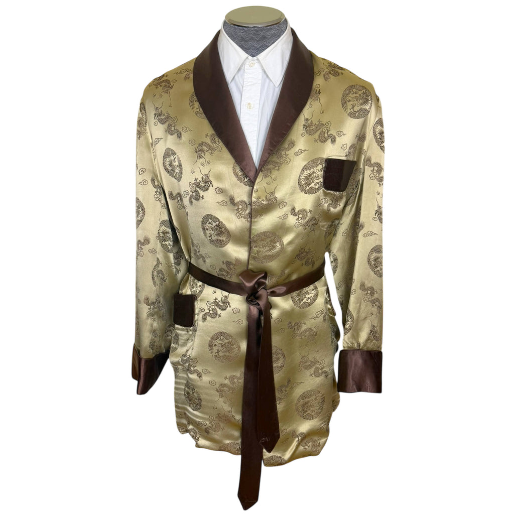 Vintage Smoking Jacket Gold Satin Longevity Brand Hangzhou China Size L XL