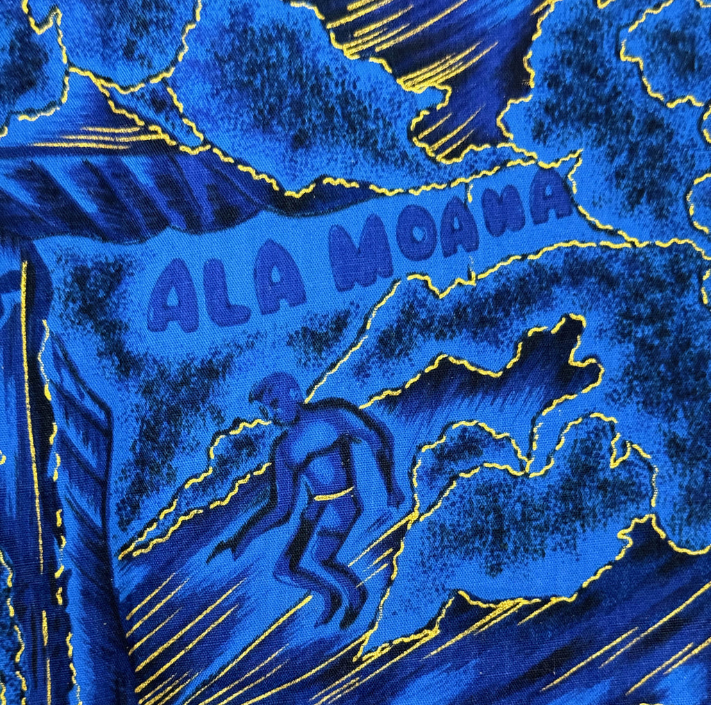 ala moana detail on vintage hawaiian surfing fabric