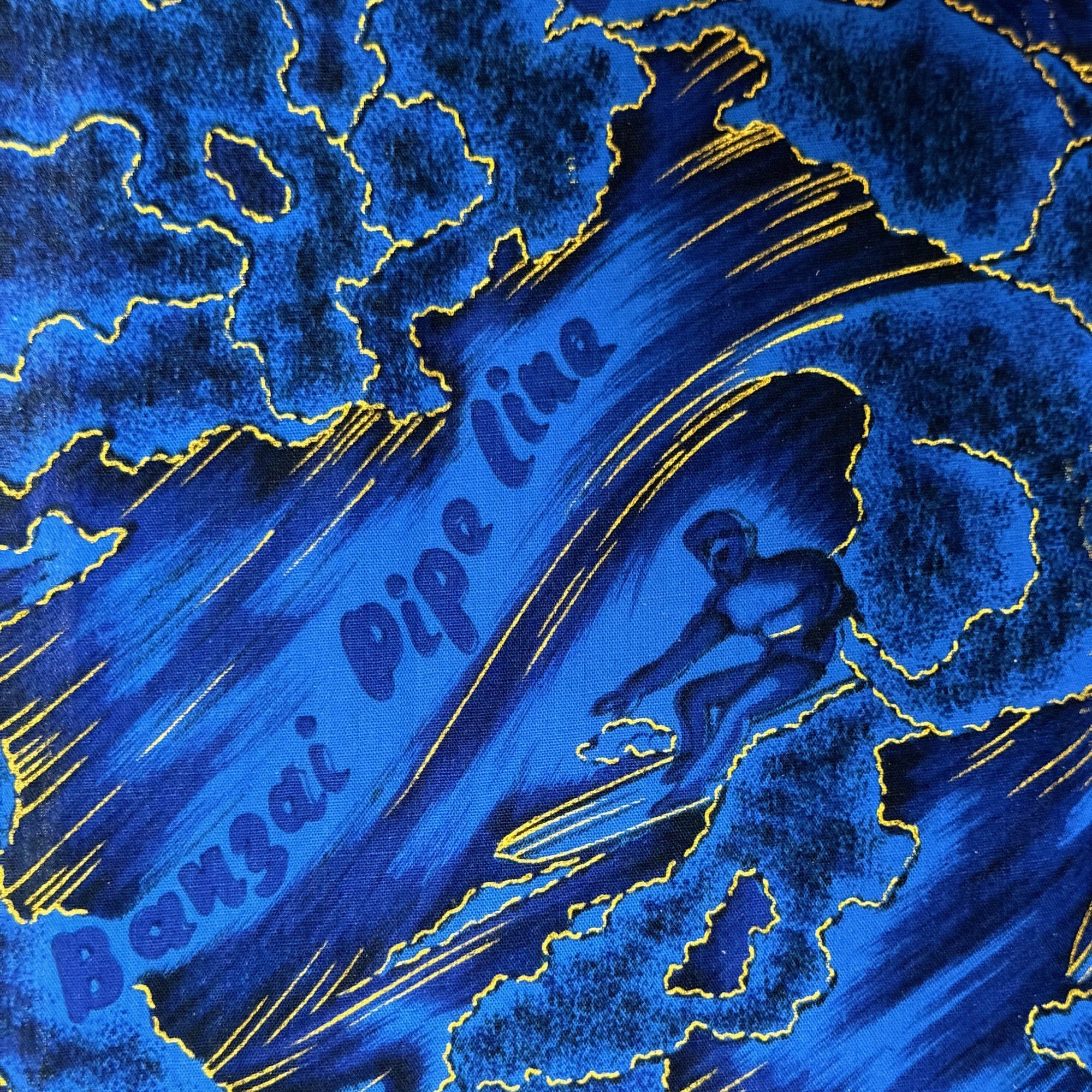 banzai pipe line detail on vintage hawaiian surfing fabric