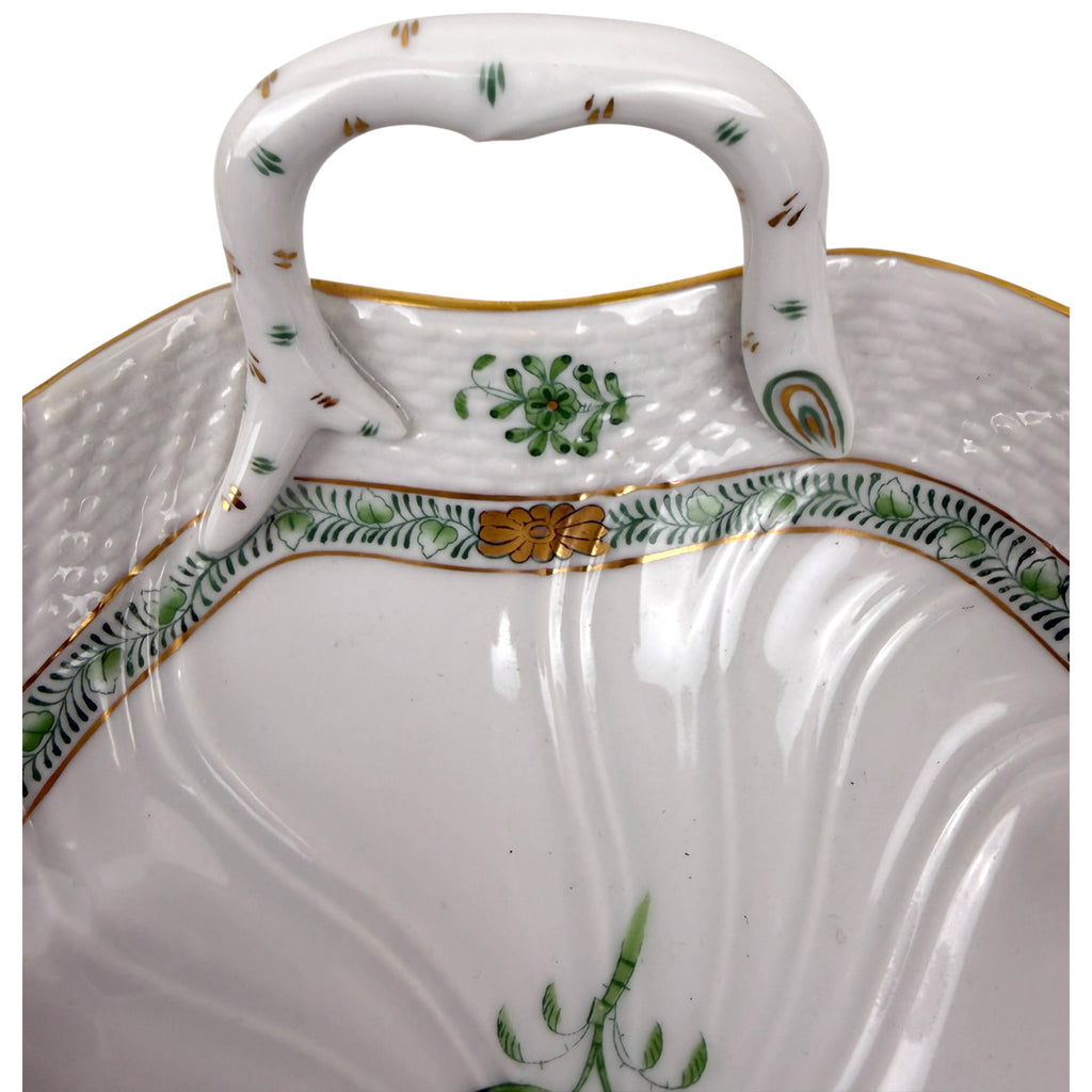 Detail of handle with green and gold decoration Herend leaf dish