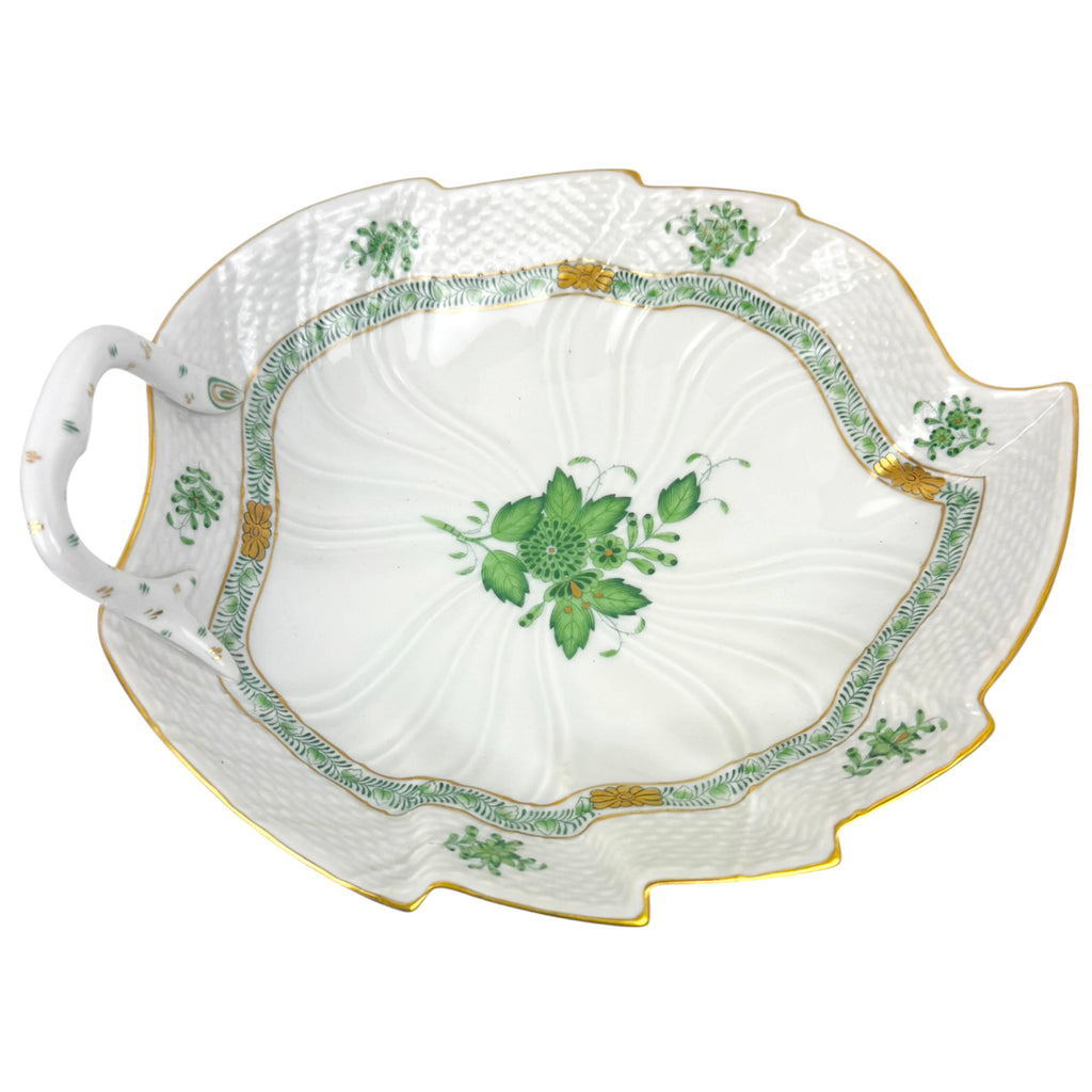 Vintage Herend Apponyi Green leaf dish with handle Chinese Bouquet AV