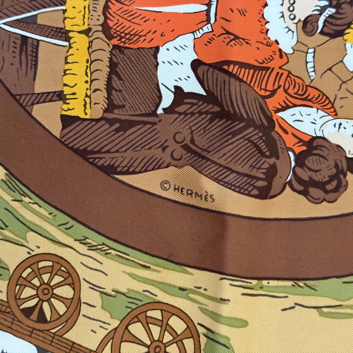signature on Vintage Hermes Silk Scarf Jeu des Omnibus