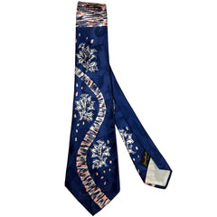 Vintage 1940s Tie Himelhoch’s Detroit Printed Blue Satin