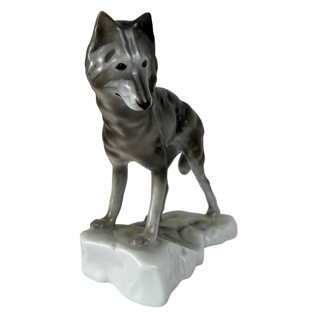 front view of porcelain wolf figurine