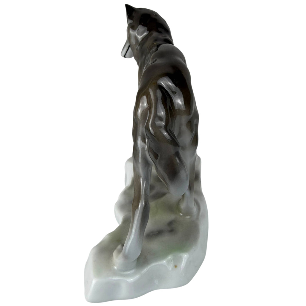 back view of porcelain wolf figurine