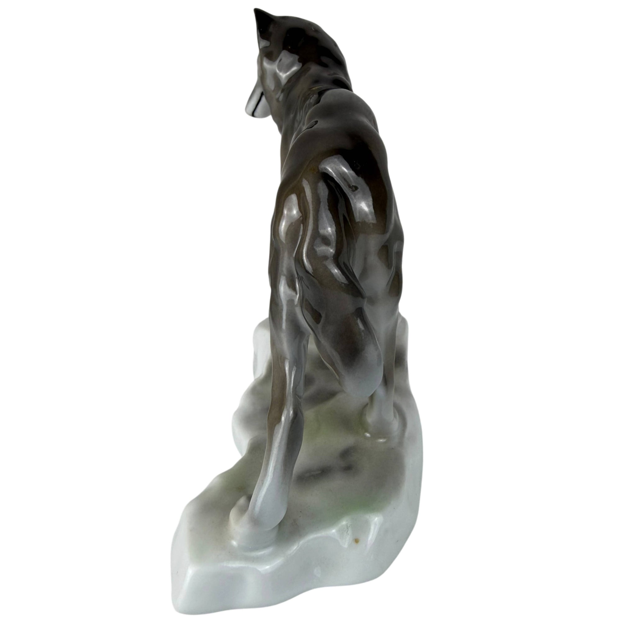 back view of porcelain wolf figurine