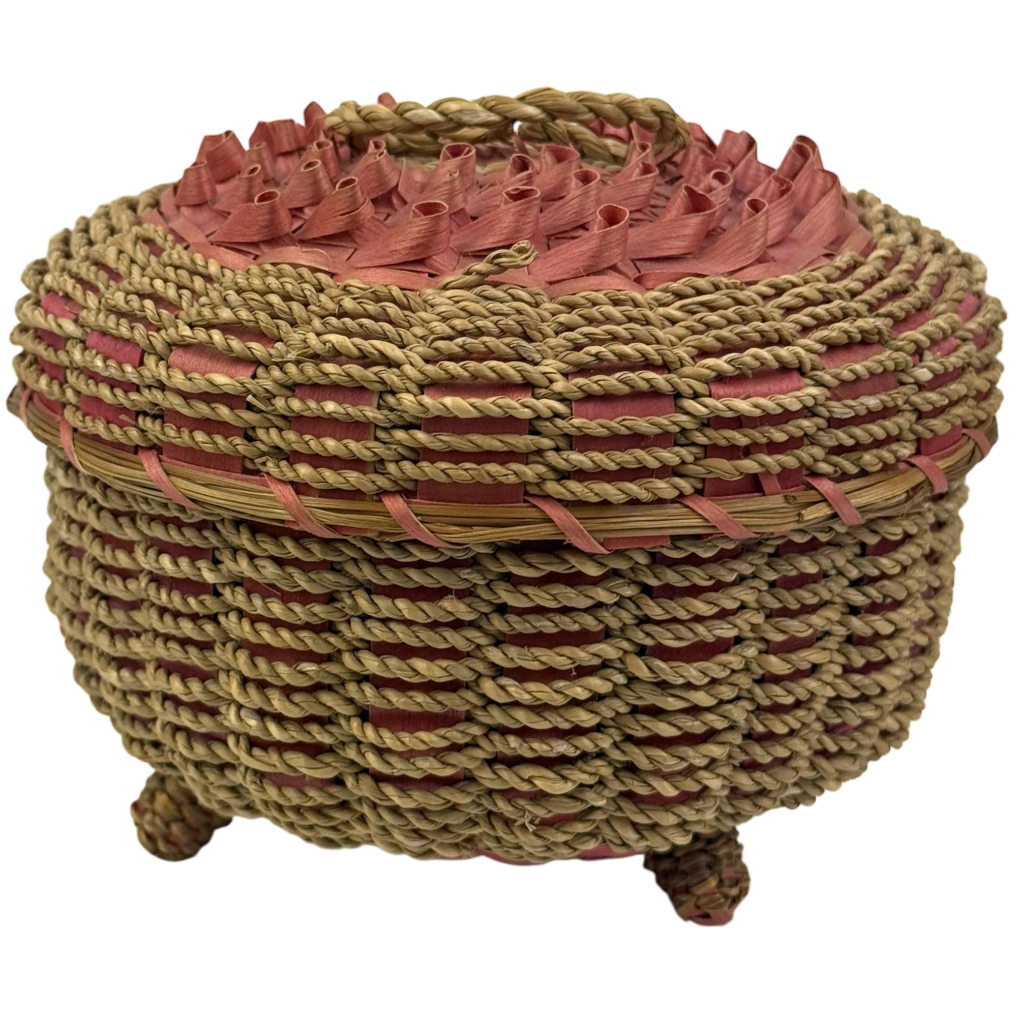 Vintage 1930s Native American Lidded Basket Ash & Sweetgrass Passamaquoddy Penobscot Wabanaki