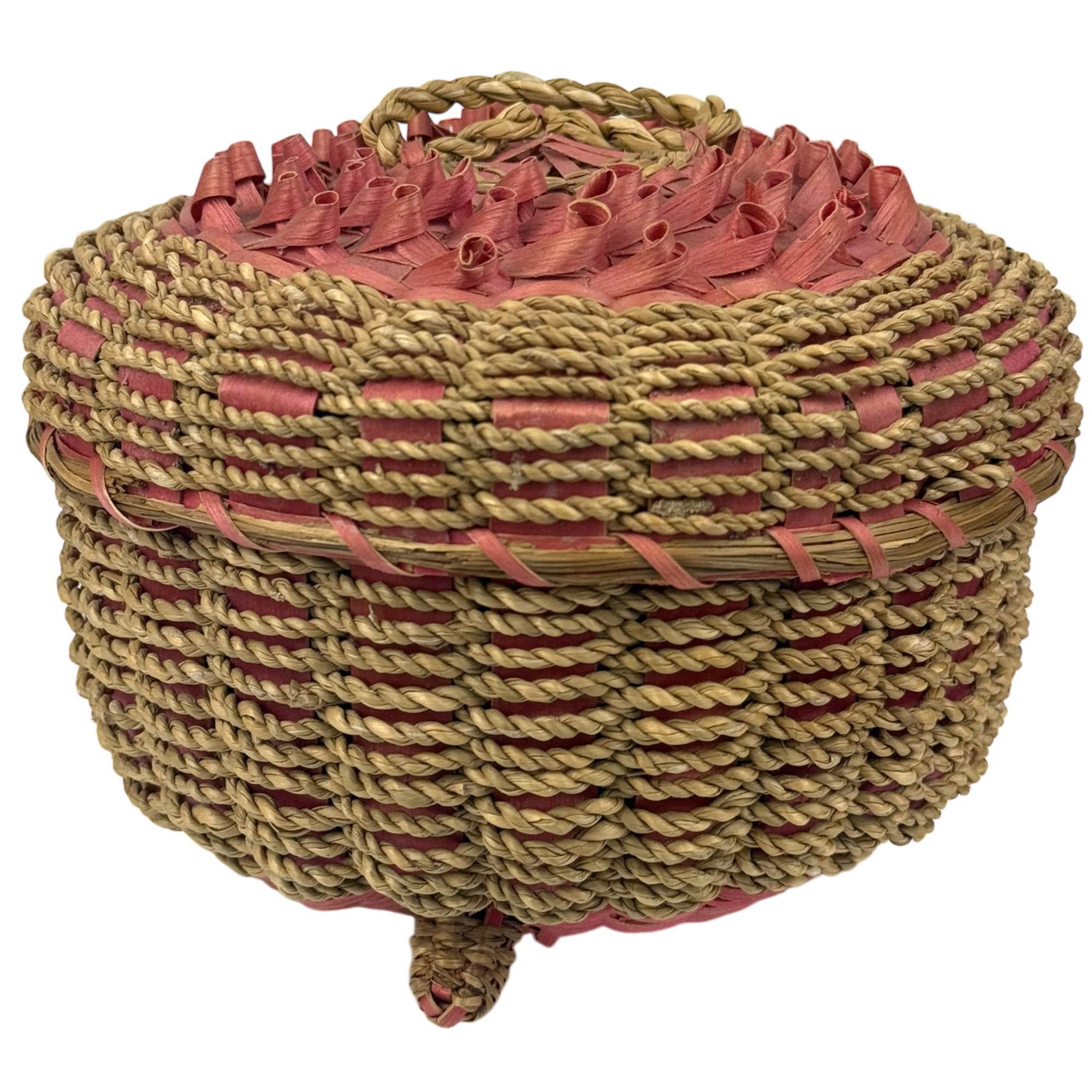 Vintage 1930s Native American Lidded Basket Ash & Sweetgrass Passamaquoddy Penobscot Wabanaki