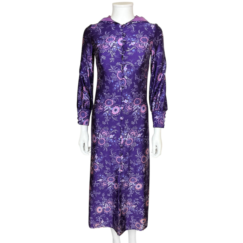 Vintage 1970s Hot Pants Set with Maxi Dress w Hood Size S