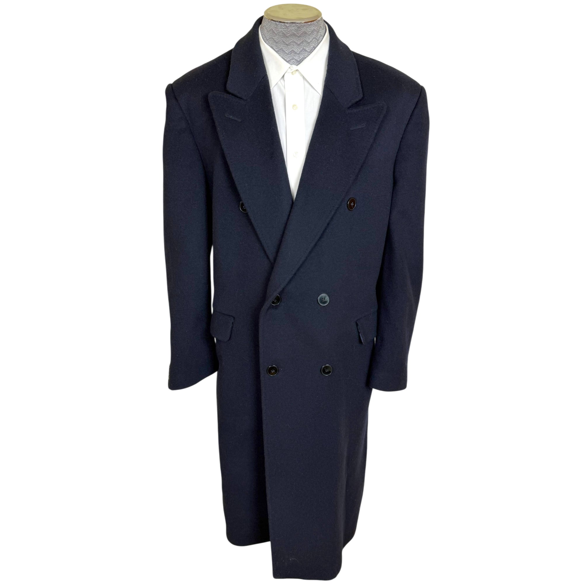 Vintage House of Scotland Wool Cashmere Overcoat Navy Double Breasted Coat Regent St London W1 Size 42