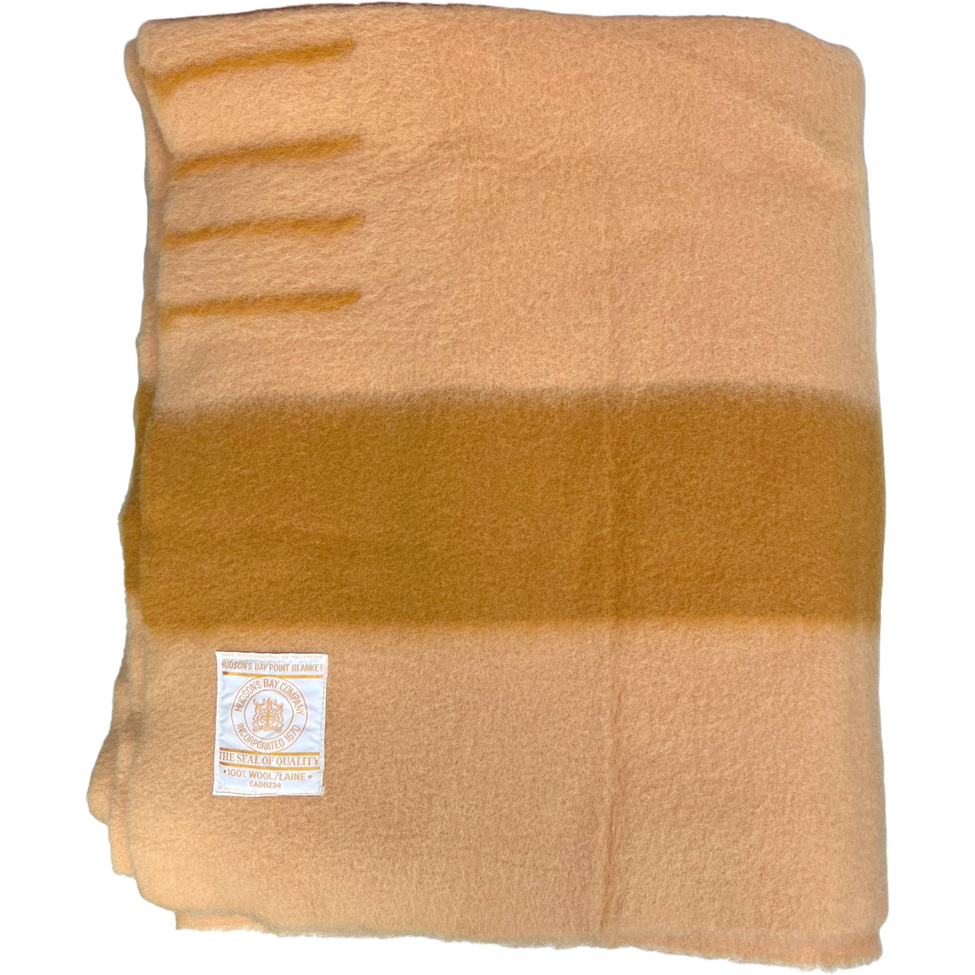 1970s Vintage Hudsons Bay Blanket Gold Wool 4 pt