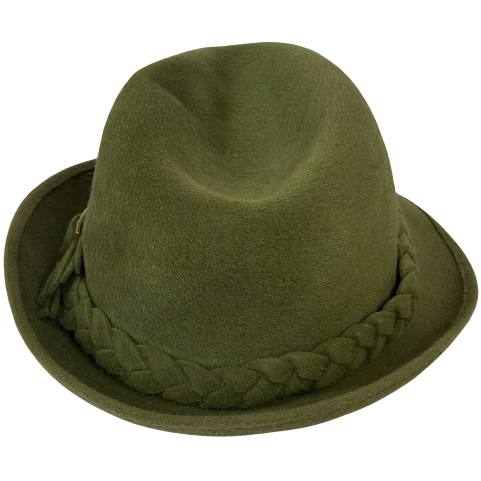 Top view soft green fur felt fedora crown shaping