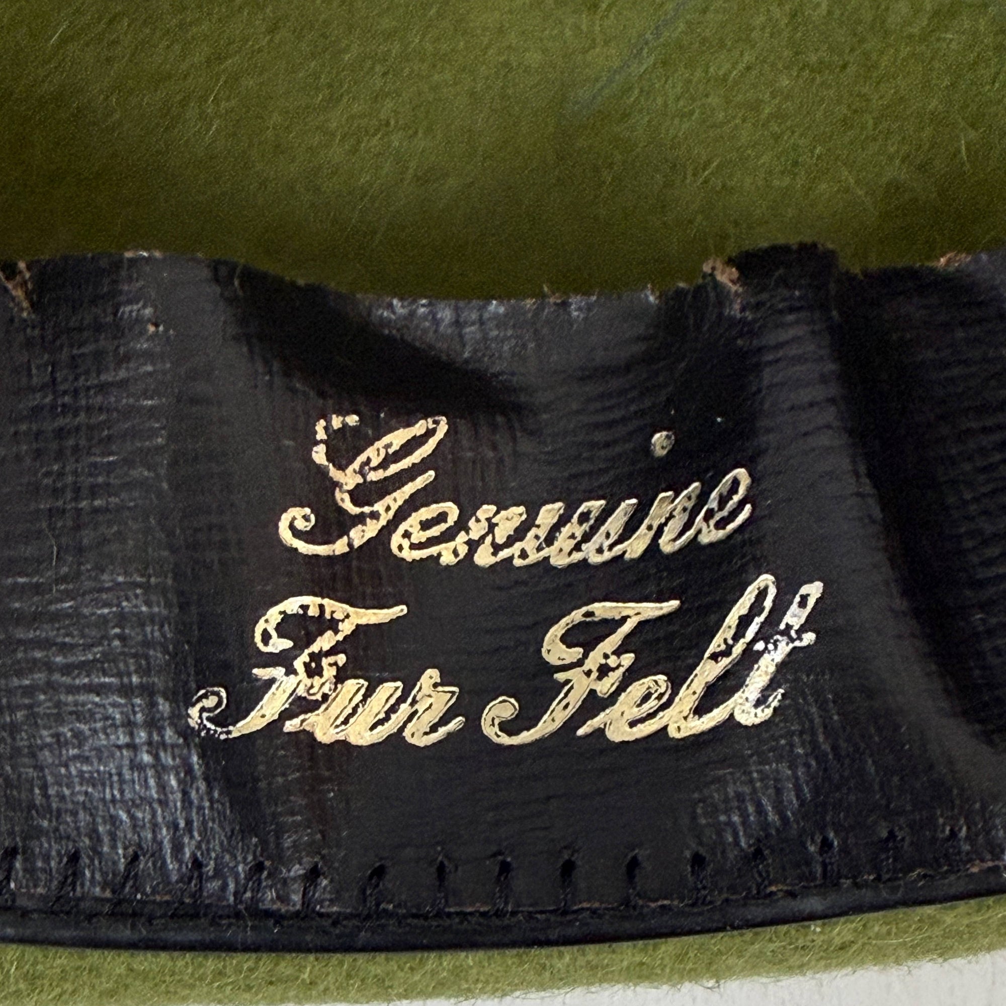 Interior of vintage Canadian fedora showing Genuine Fur Felt stamp