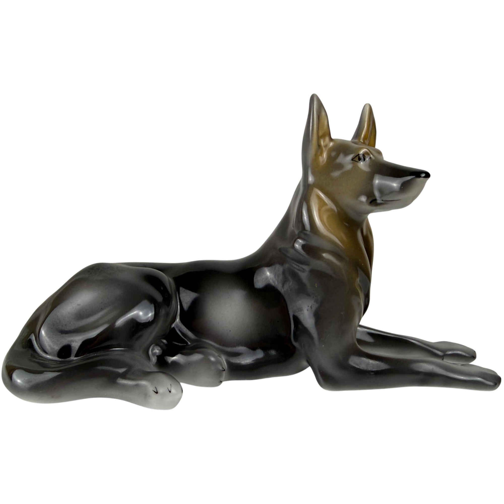 Hollóháza German Shepherd Dog Porcelain Figurine Hungary Hand Painted