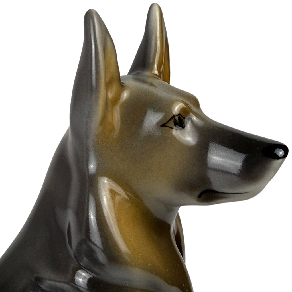 close up of Hollóháza Alsatian Dog Porcelain Figurine