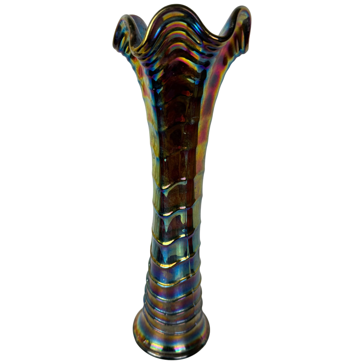 Imperial Ripple purple Carnival Glass vase