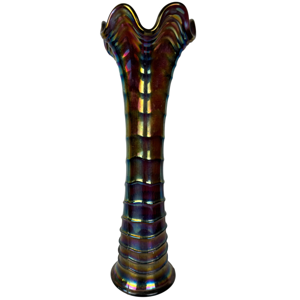 alternate view of 1910 Imperial Ripple purple Carnival glass vase