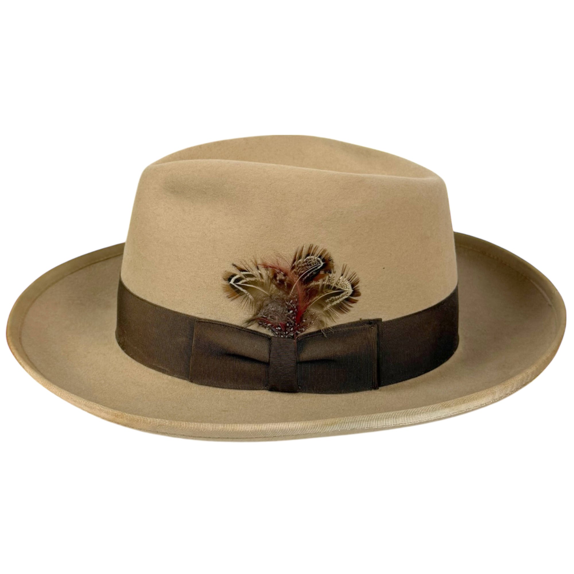 Vintage Imperial Stetson Fedora Hat Beige Fur Felt Size 7 1/4 Wide Brim 1950s-60s