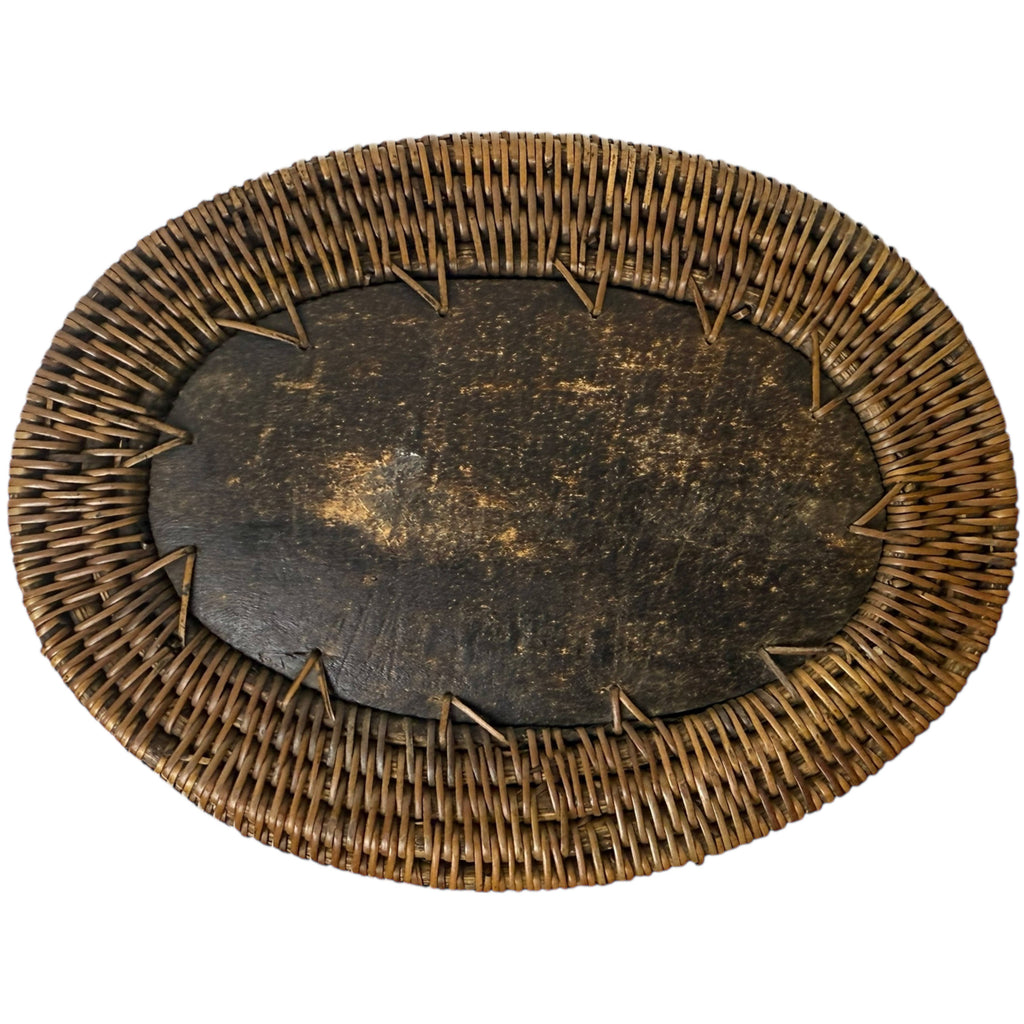 Vintage Indonesian Wicker Basket with Carved Komodo Dragon