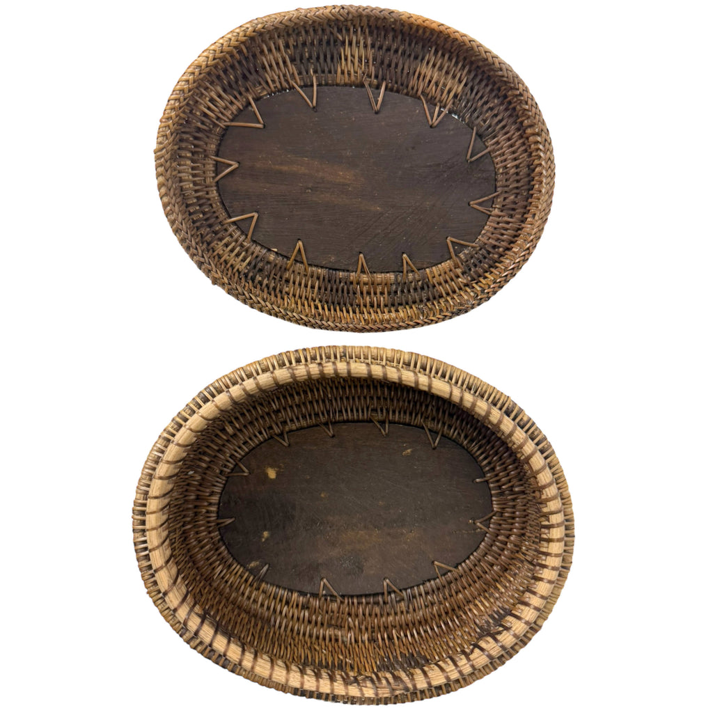 Vintage Indonesian Wicker Basket with Carved Komodo Dragon