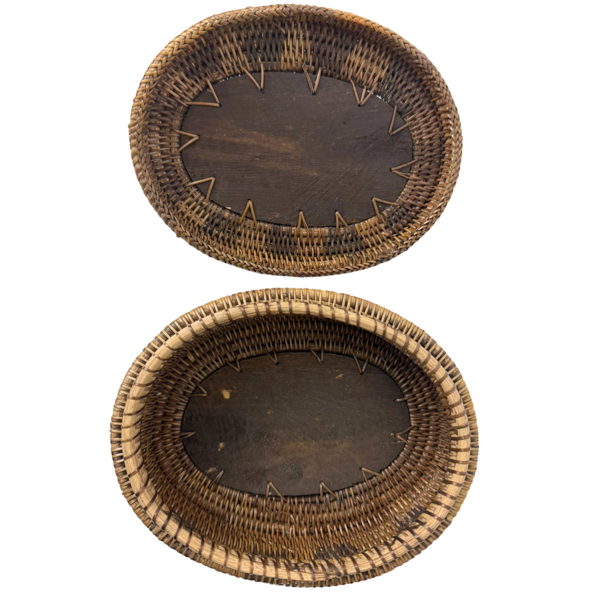 Vintage Indonesian Wicker Basket with Carved Komodo Dragon