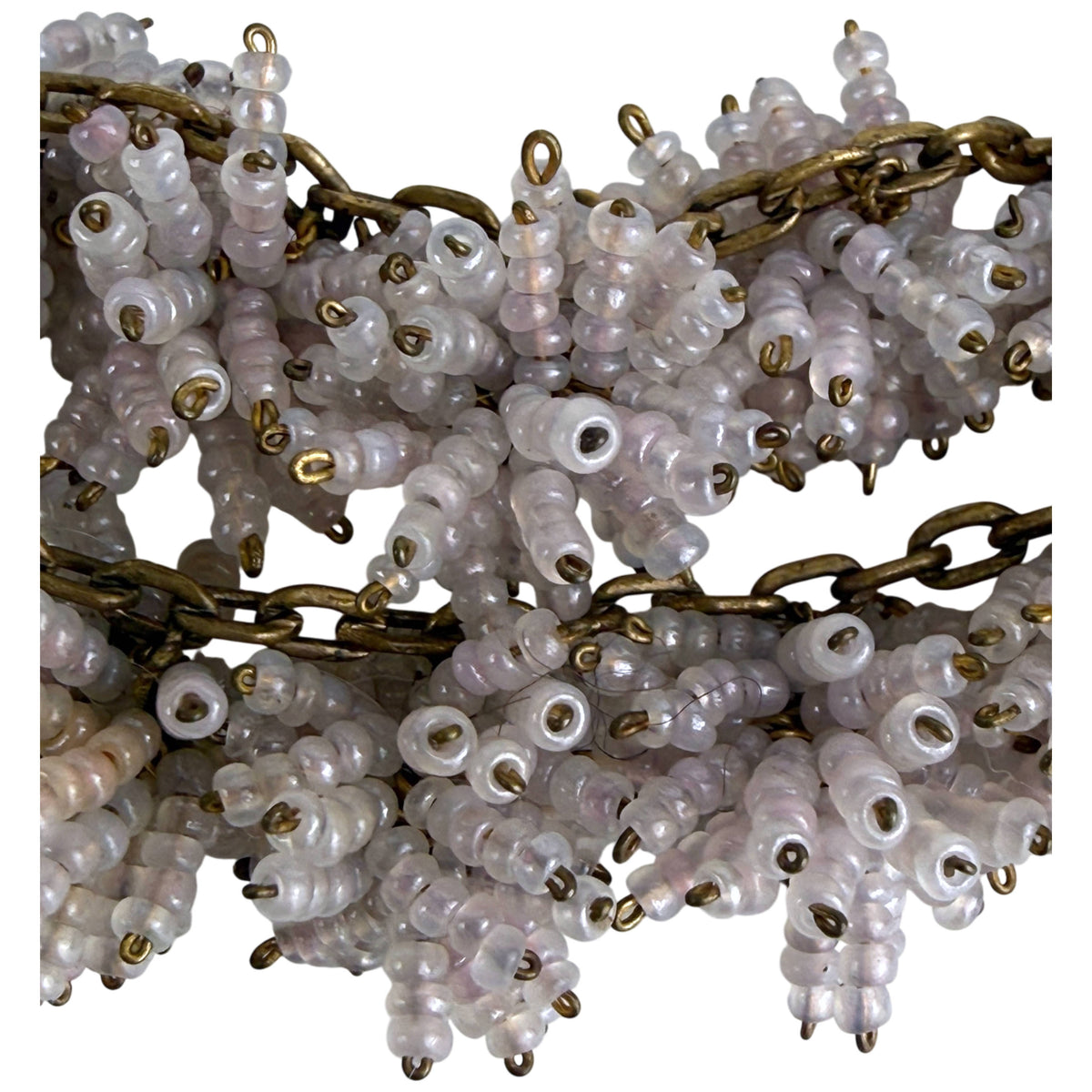Hand-wired pale lavender glass beads on antique choker necklace